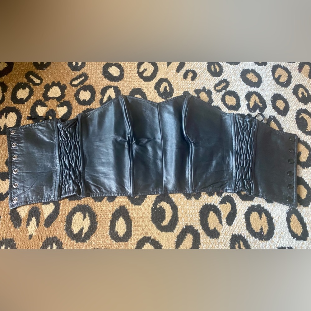 Vintage 80s 90s Black Leather Button Bustier - Biker Goth BDSM Kink Fetish - M